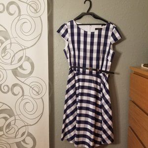 Alex Marie A-Line Blue Checkered Dress with Belt
